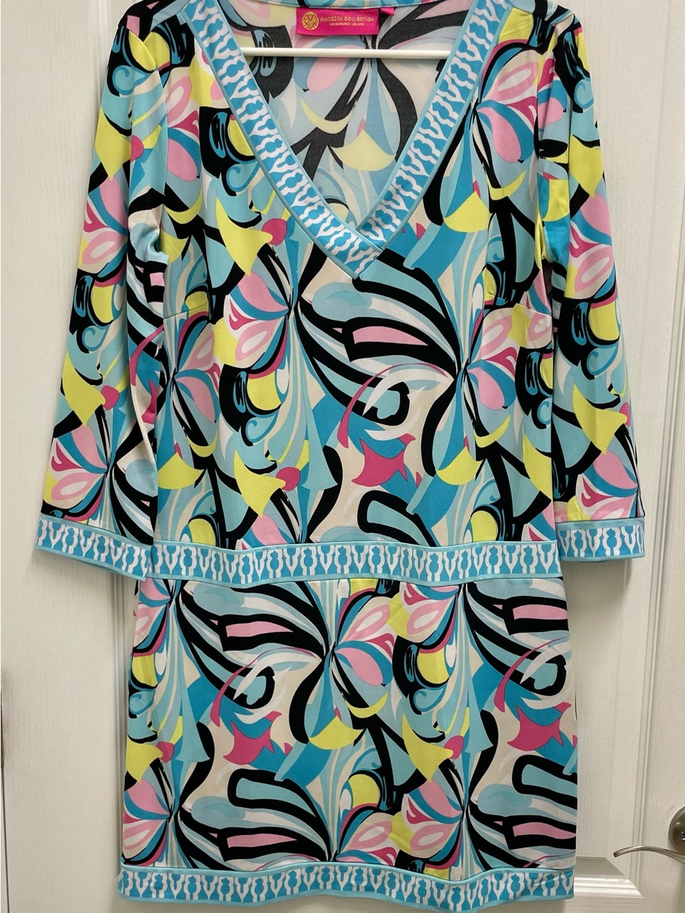 Macbeth Collection by Margaret Josephs Pink and Blue Abstract Dress Sz L